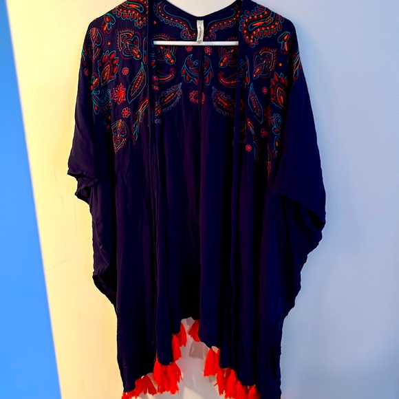 Francesca's Collections Other - Boho bathing suit cover-up with pom-poms